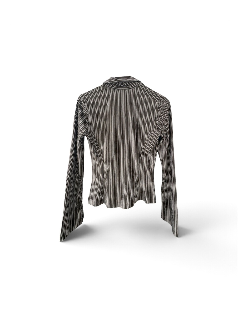 Pinstripe Ruffle-Trim Blazer Jacket in Gray - Picture 2 of 2